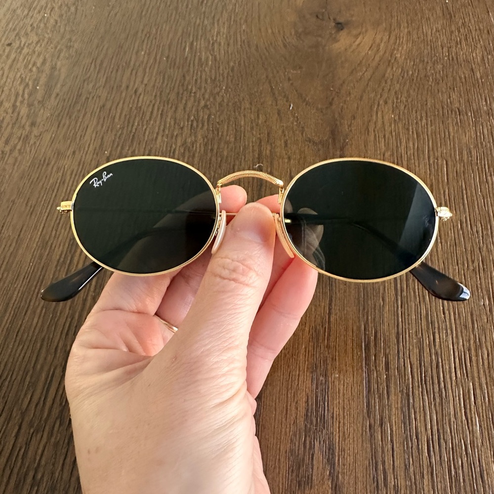 Ray-Ban Gold Frame with Black Lenses Oval Sunglasses